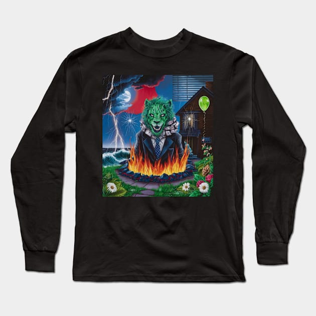 AI generated toxic green lion from fiery pit Long Sleeve T-Shirt by Catbrat